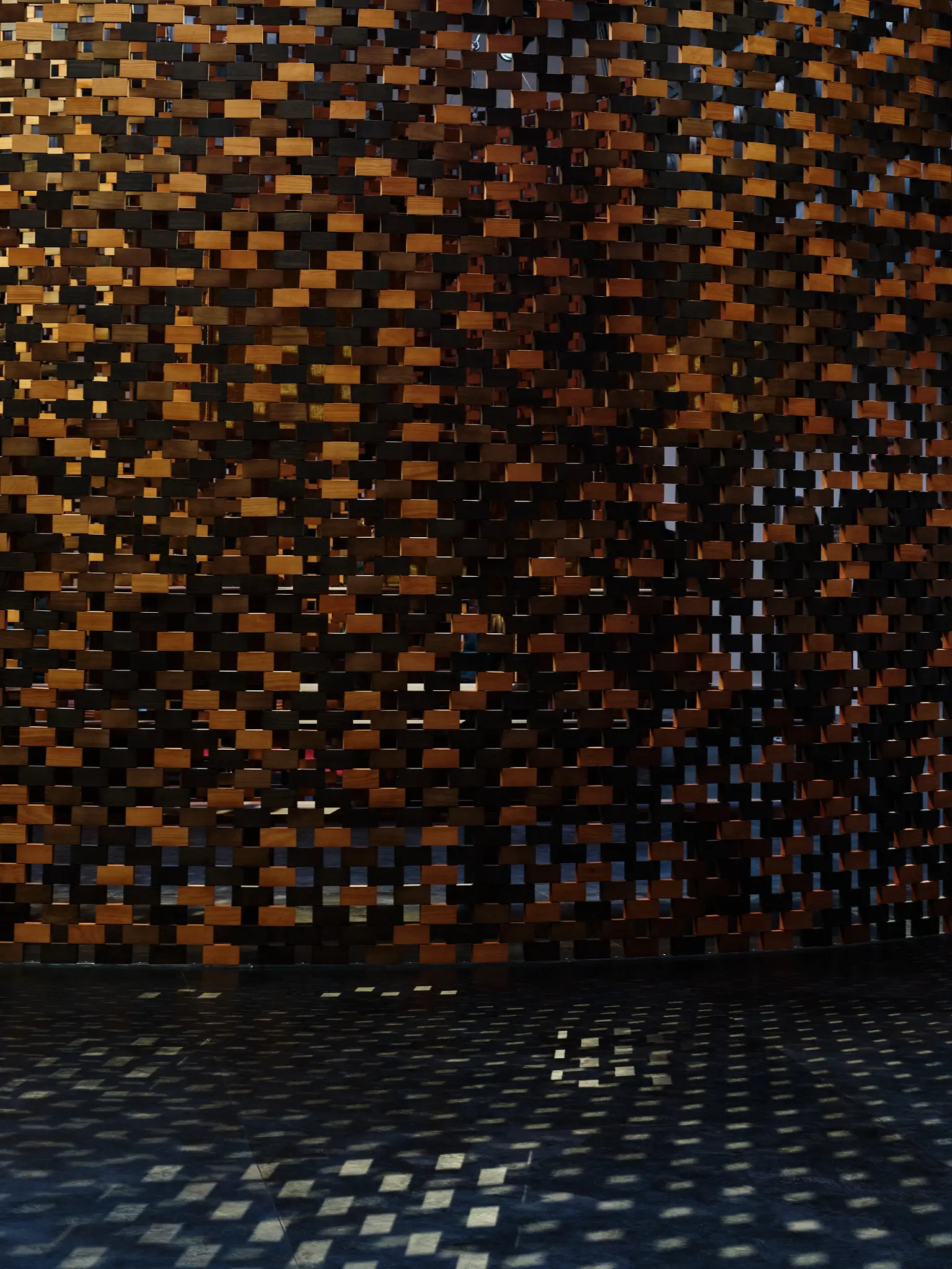 Saint Laurent × Charlotte Perriand — Woven Wall Detail Curved woven wooden wall detail from the Saint Laurent Charlotte Perriand installation at Milan Design Week 2025