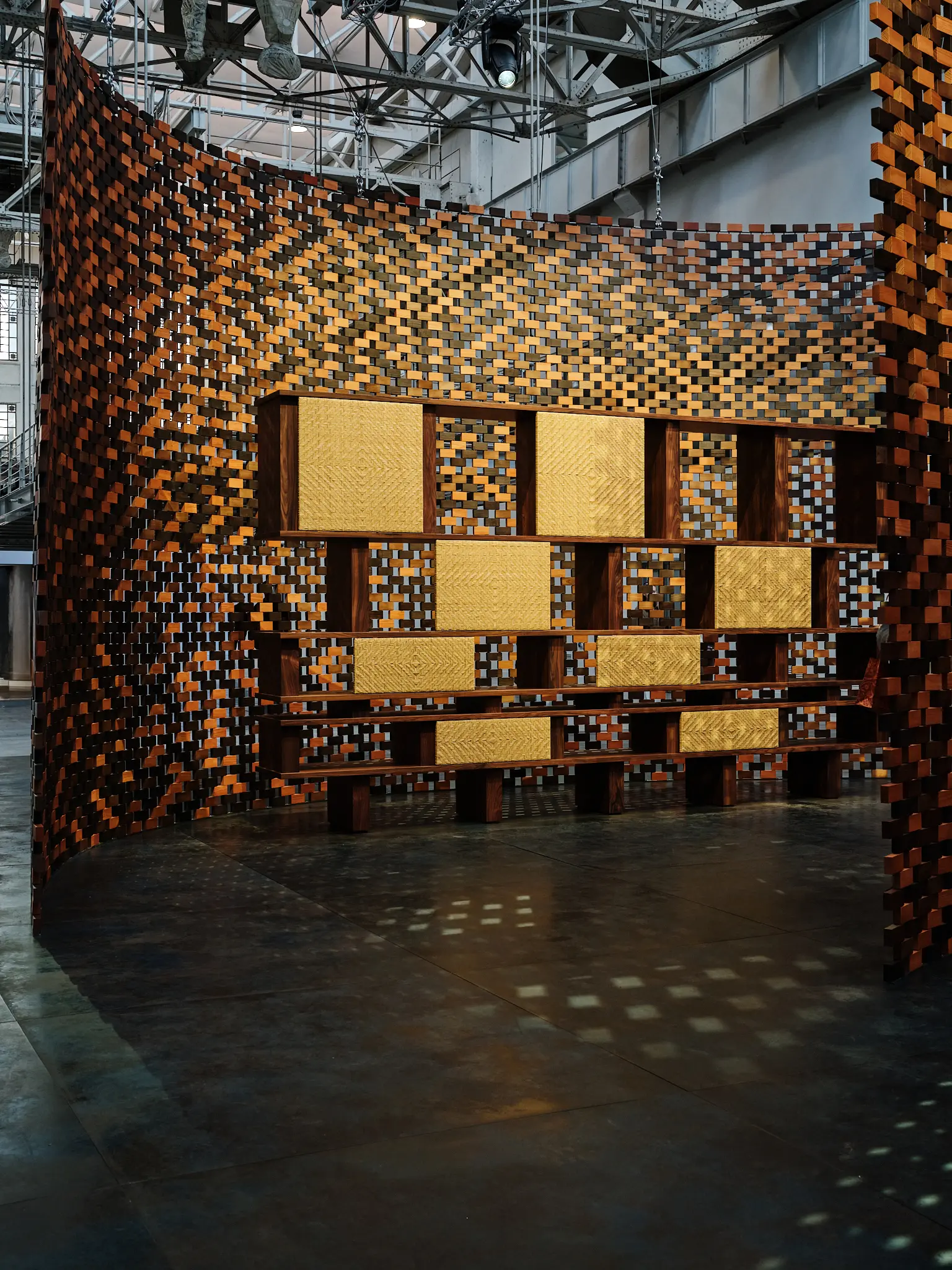 Saint Laurent × Charlotte Perriand — Shelving Installation Full view of Charlotte Perriand shelving system inside the Saint Laurent installation